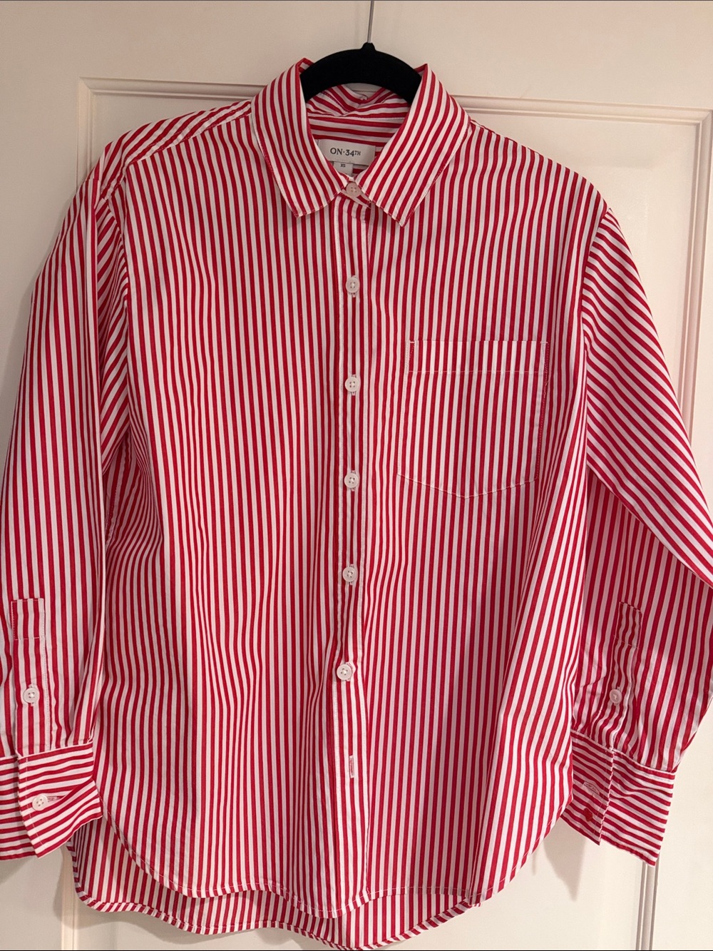 ON-34th Women's Red & White Striped Button-Up Blouse